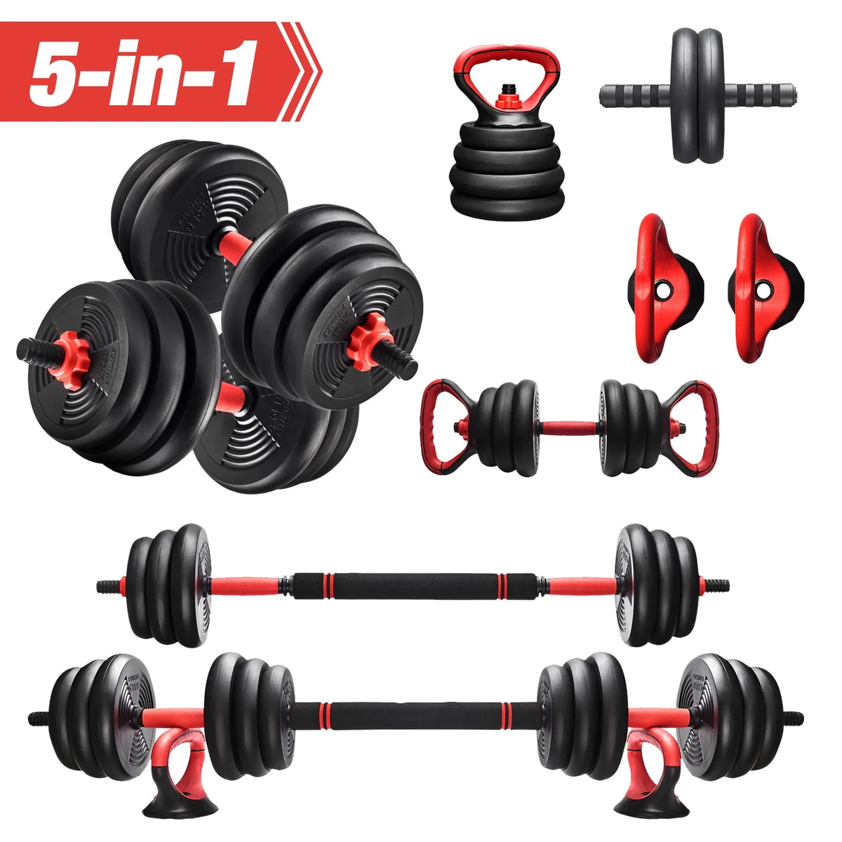 5-in-1 Adjustable Dumbbell Set 45lb Black U992702