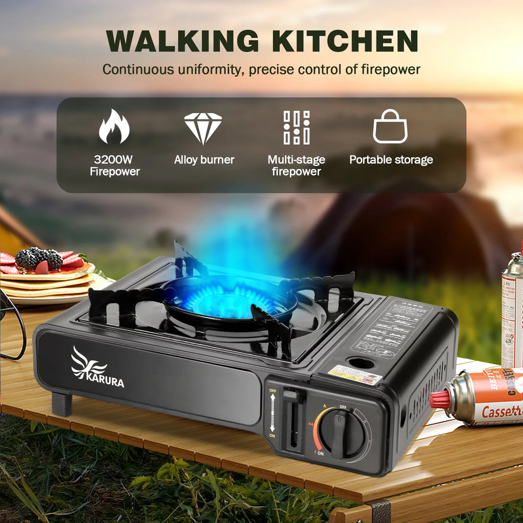 Portable Propane or Butane Camping Stove with Carrying Case P73895