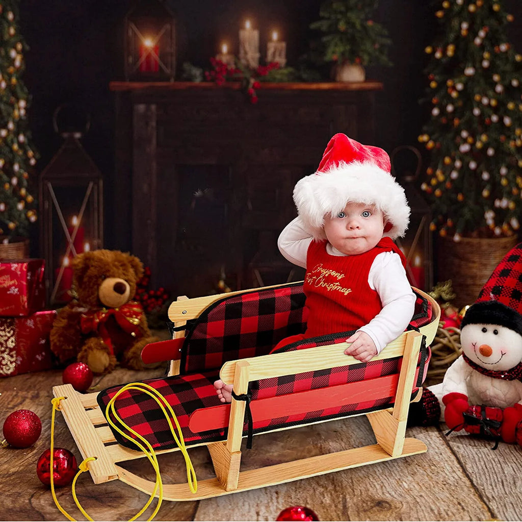 Wood Snow Sled with Cushion Seat and Pulling Rope L842