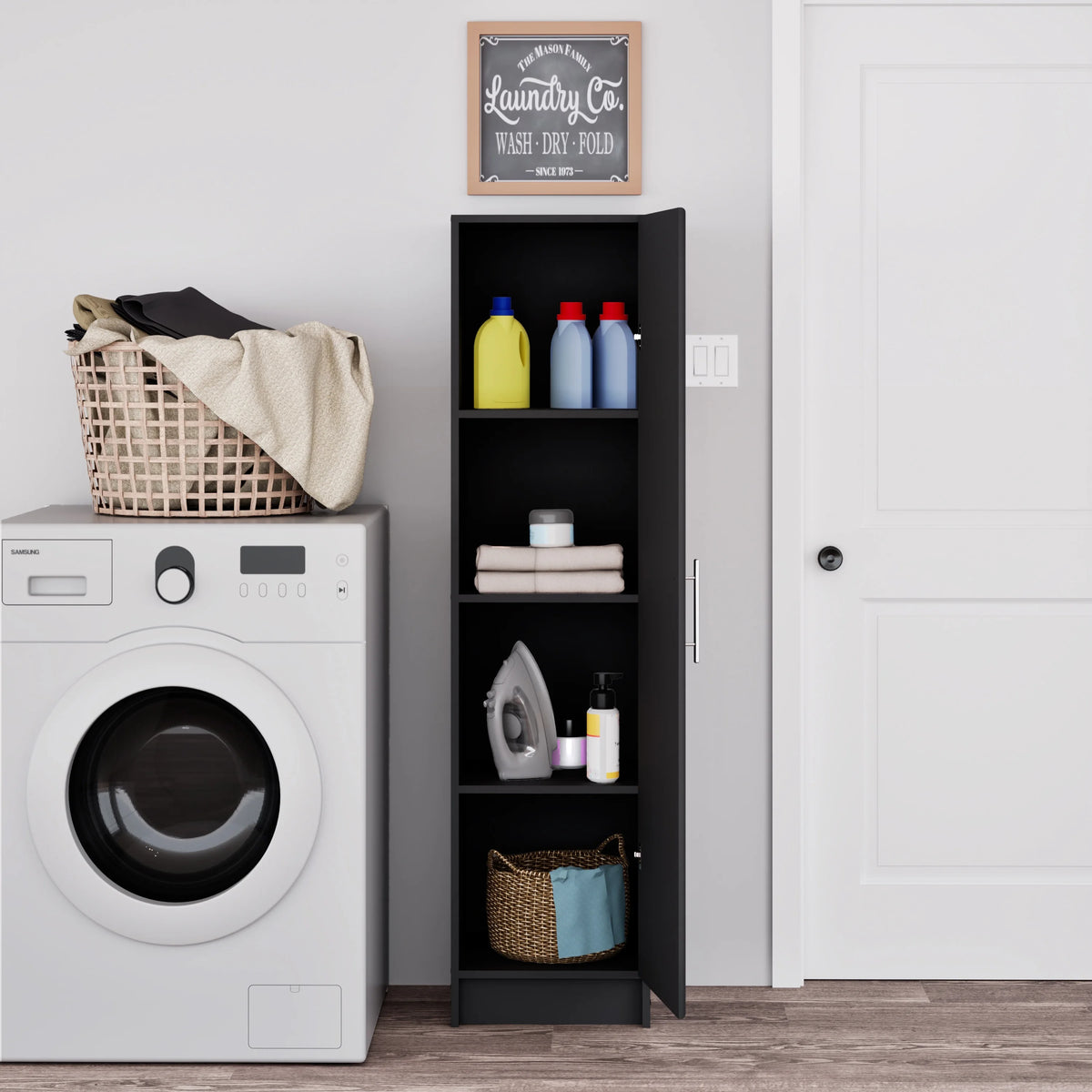 Black 16" Storage Cabinet with 2 Adjustable Shelves V46122