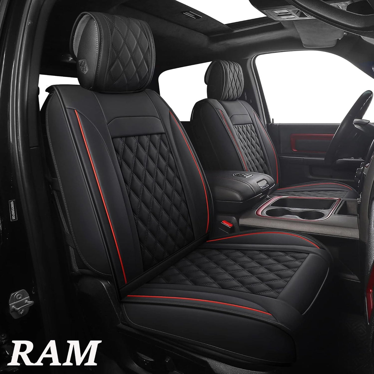 Black-Red Waterproof Synthetic Leather Car Seat Covers 5PCS Full Set H902