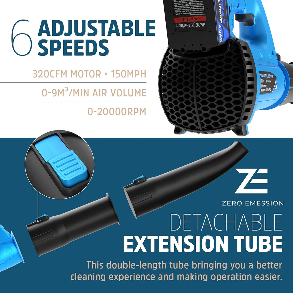 320 CFM 150 MPH Cordless Leaf Blower with 21V 4.0Ah Battery & Charger R256485