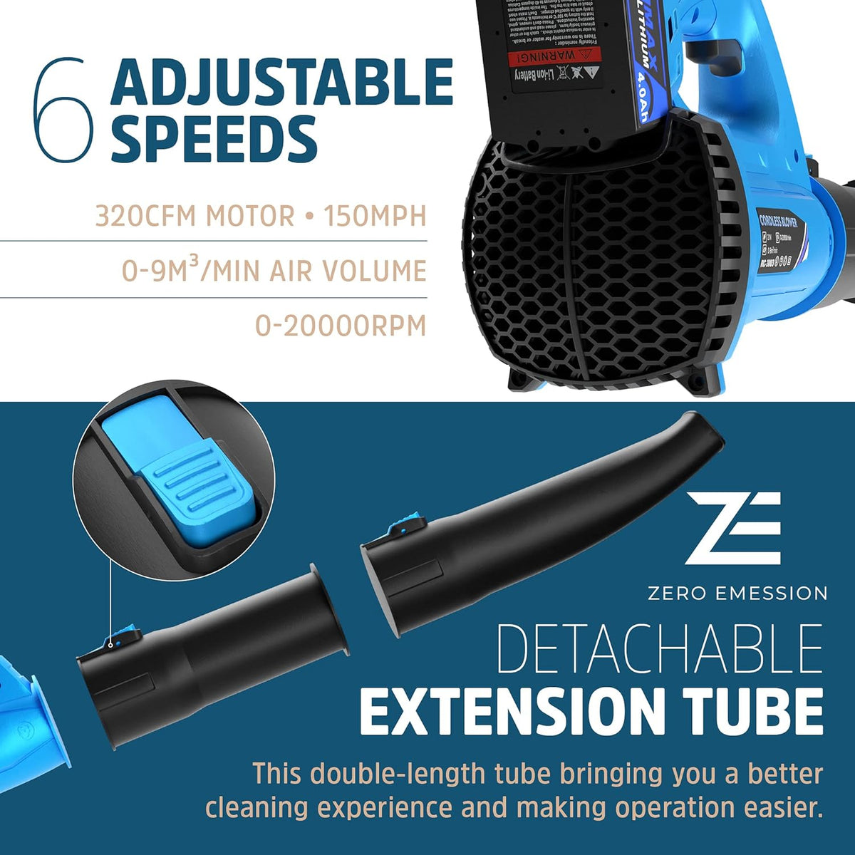 320 CFM 150 MPH Cordless Leaf Blower with 21V 4.0Ah Battery & Charger R256485