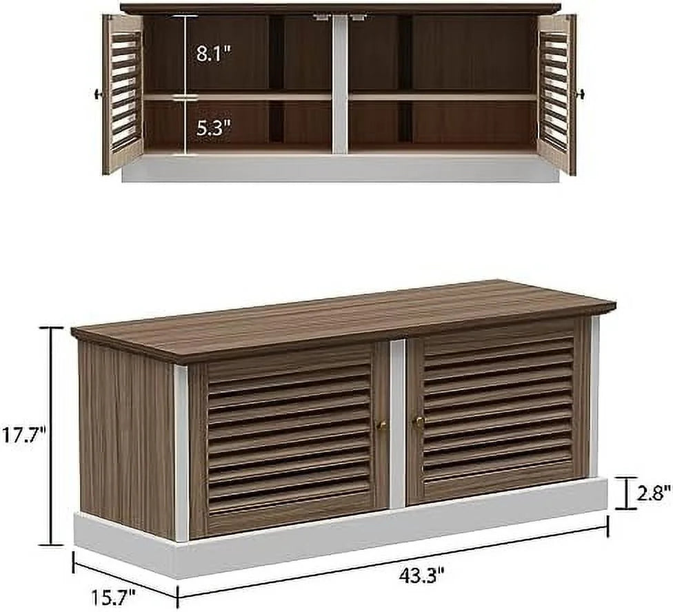 Brown and White Shoe Bench with Shelves H39560