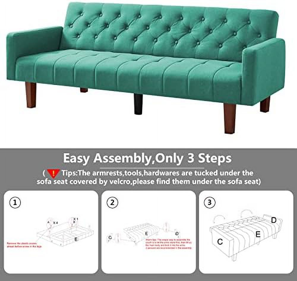 Linen Upholstered Futon Sofa Bed 74" Tufted 3 Seater (Grey) G88907