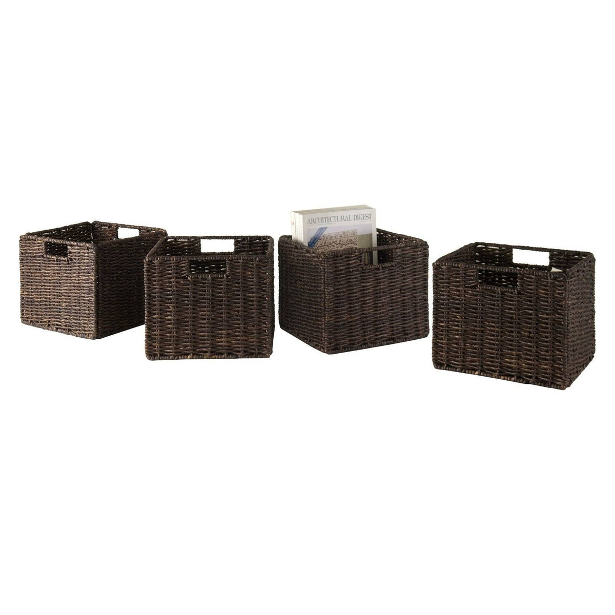 5-Pc Wainscoting Panel Shelf 4 x 2 Cube with 4 Foldable Baskets D414258