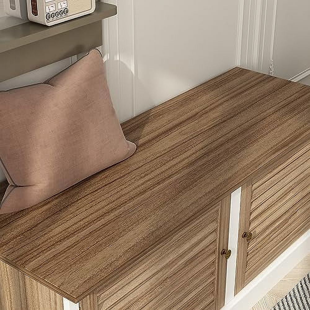 Brown and White Shoe Bench with Shelves H39560