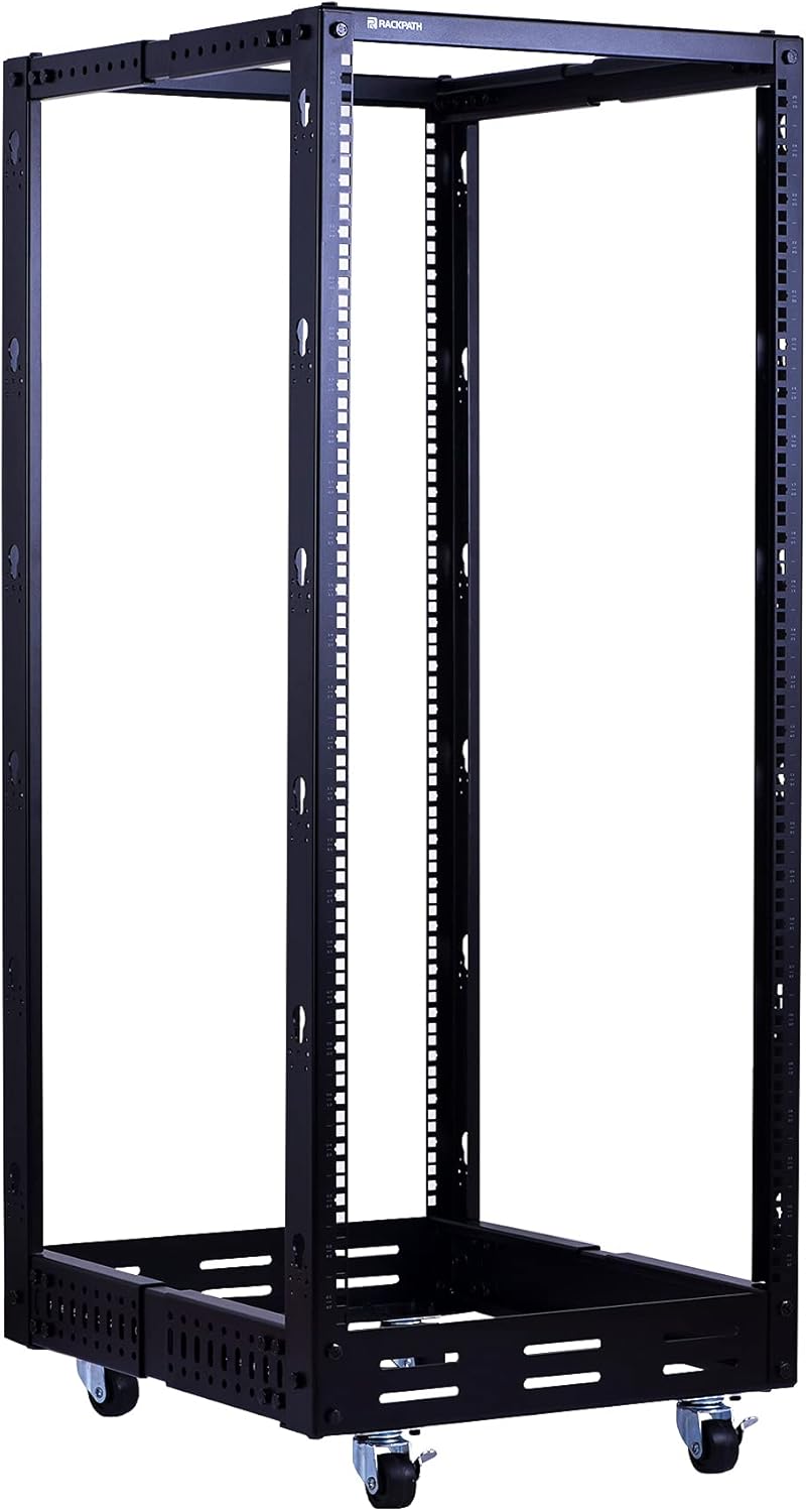 12U Open Frame Server Rack, Heavy Duty 4 Post Adjustable Depth with Casters T81848