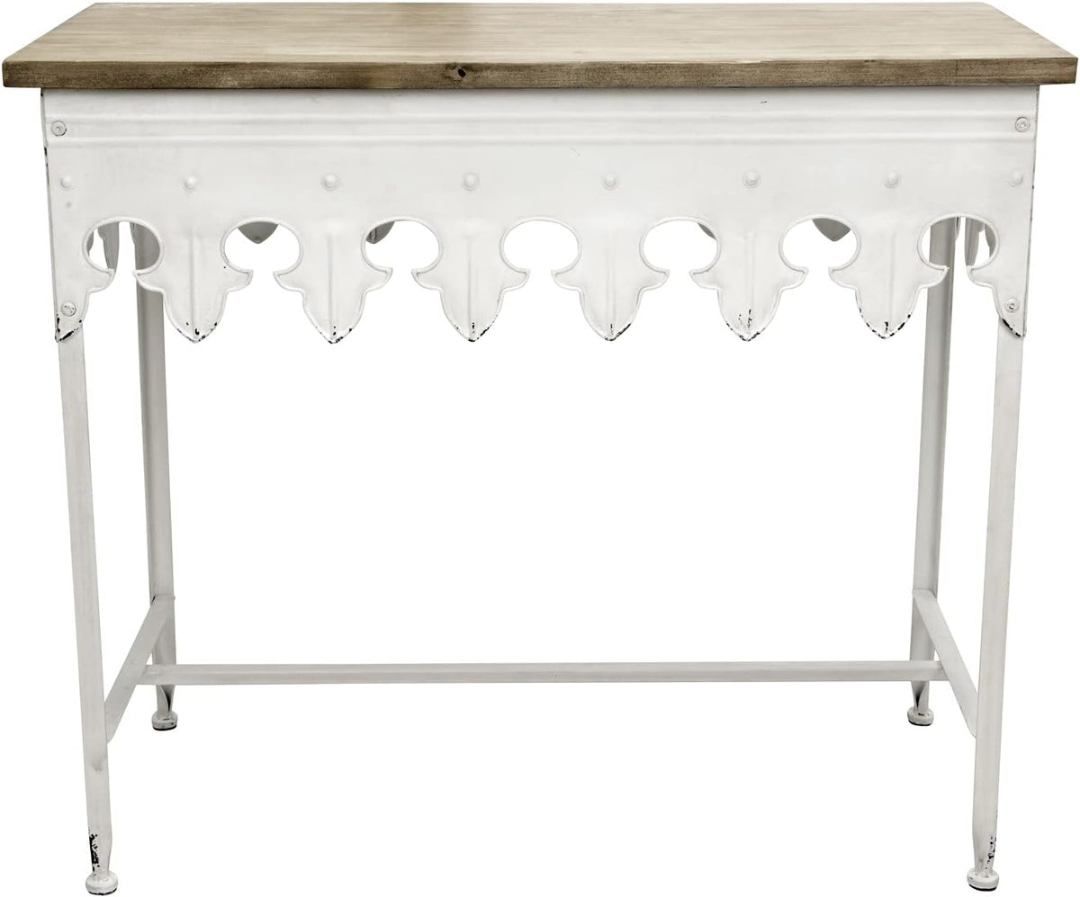 Metal Scalloped Edge Table Wood Top O52614