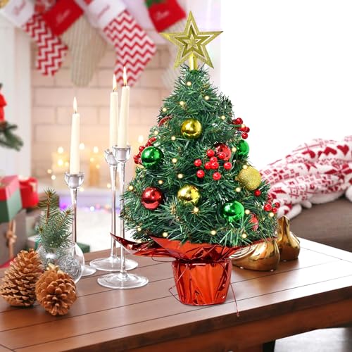 22In Red Pre-Decorated Mini Artificial Christmas Tree with LED String Lights C939