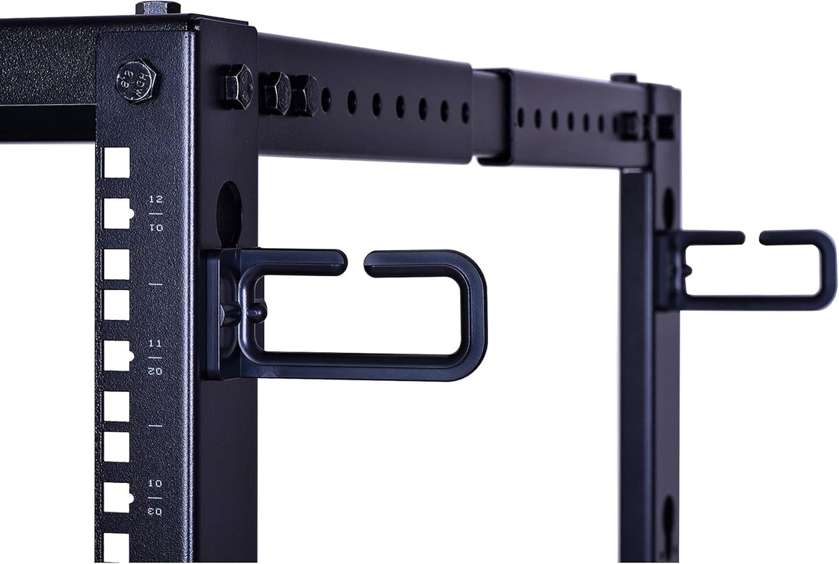 12U Open Frame Server Rack, Heavy Duty 4 Post Adjustable Depth with Casters T81848