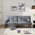 Grey Linen Convertible Sofa Bed Futon with Solid Wood Legs Y8118