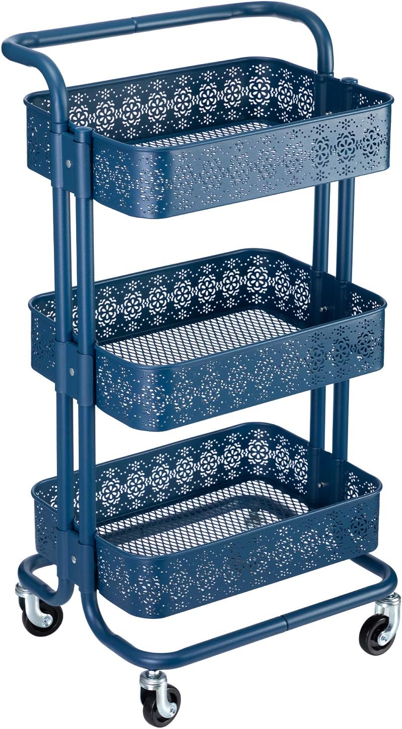 White 3-Tier Mesh Metal Utility Cart with Handle P5531
