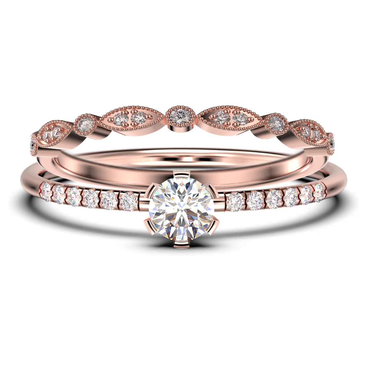 1.05 Carat Round Cut Diamond Moissanite Engagement Ring in 10k Solid Rose Gold P53405