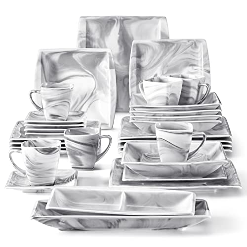 30 Piece Ivory White Porcelain Square Dinnerware Set F29531