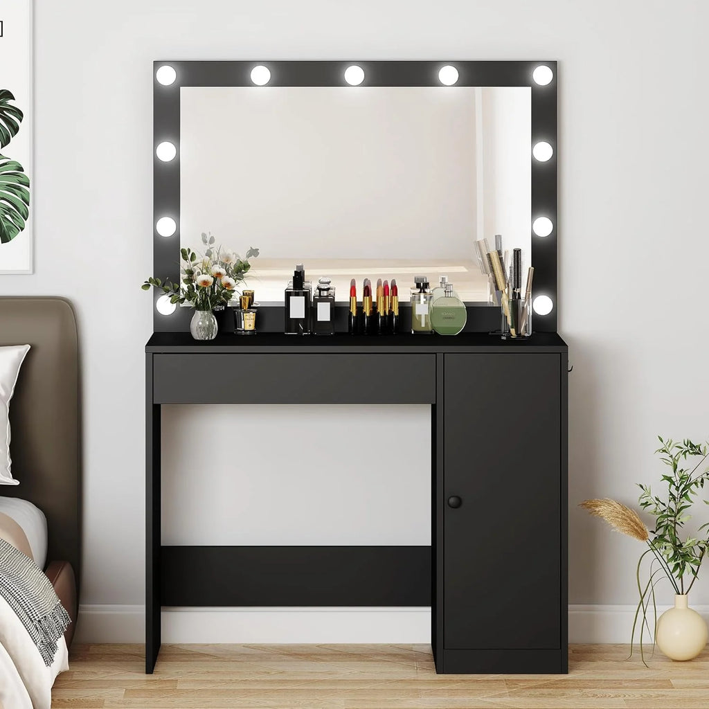 Black Vanity Desk with HD Mirror and Lights F59877