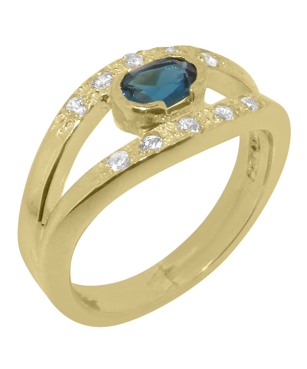 9k Yellow Gold London Blue Topaz Diamond Engagement Ring P373