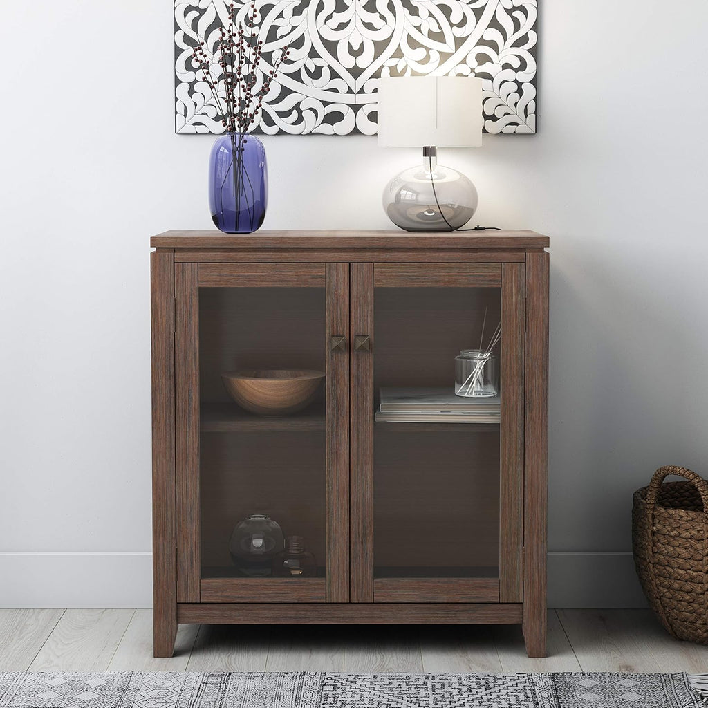 Farmhouse Grey 30 inch Wide Low Storage Cabinet with 2 Tempered Glass Doors G637640