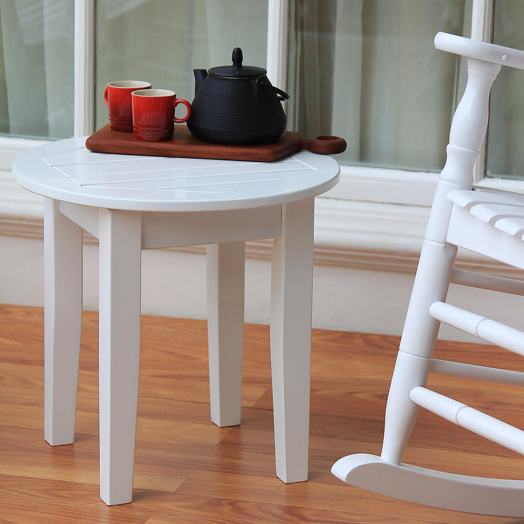 Solid Wood Round Patio Side Table White Finish D1786