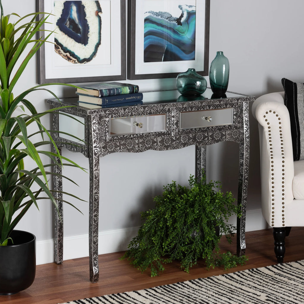 Mirrored Glass 2 Drawer Console Table X7288