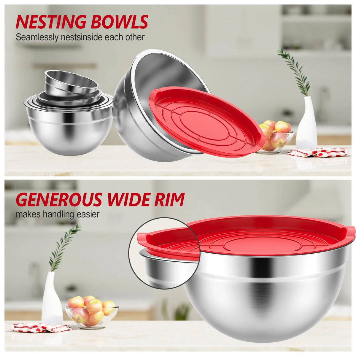 Stainless Steel Mixing Bowls Set with Lids 7 Pc Q710912