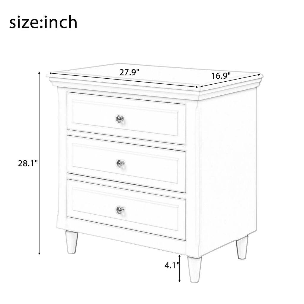 27.9" Oversized 3-Drawer Solid Wood Nightstand S134602