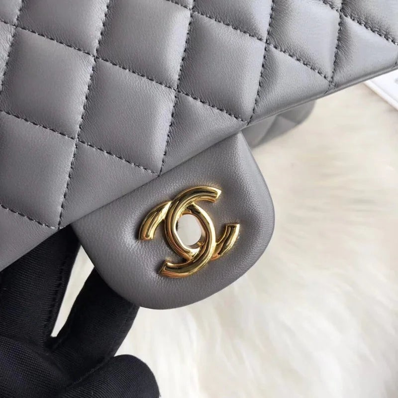 Grey Lambskin Leather Flap Bag M2013