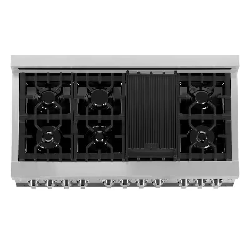 7 Burner Double Oven Dual Fuel Range with Blue Gloss Door Stainless Steel R10842