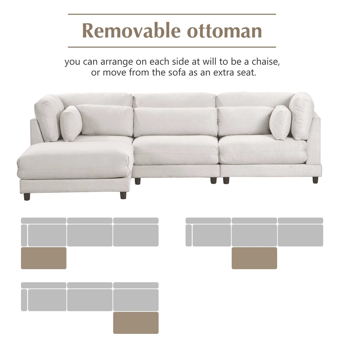 2 Pieces L Shaped Sectional Sofa Set with Ottomans and Waist Pillows F406