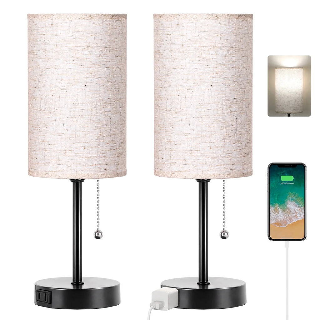 Table Lamps Set of 2 with AC Outlet Black E2832
