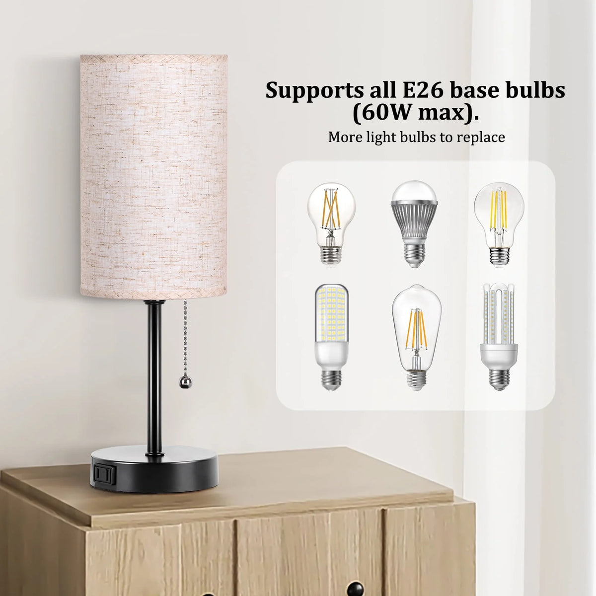 Table Lamps Set of 2 with AC Outlet Black E2832