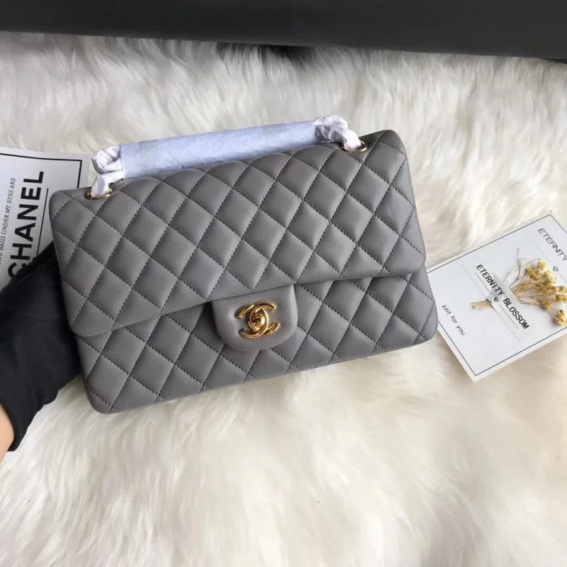Grey Lambskin Leather Flap Bag M2013