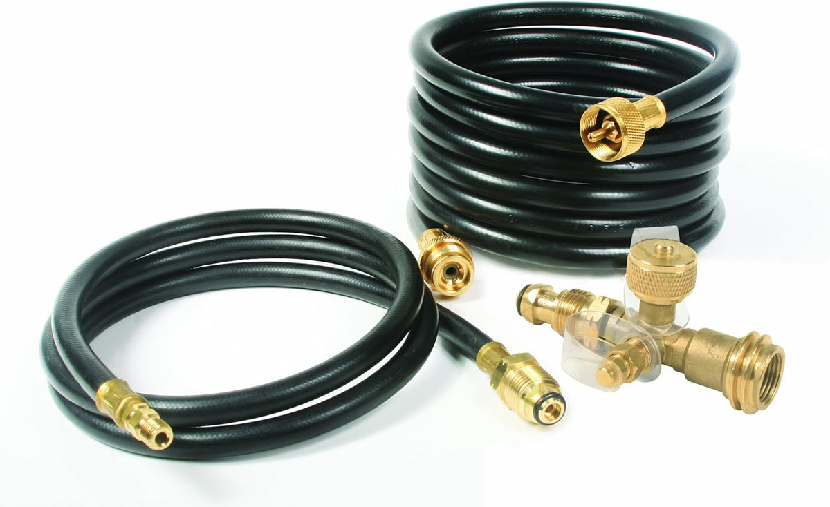 Propane Brass 4 Port Tee with 5ft and 12ft Hoses B754548
