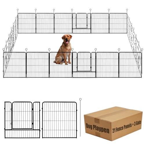 32 in Black Metal 16 Panel Dog Playpen with Gate D174114