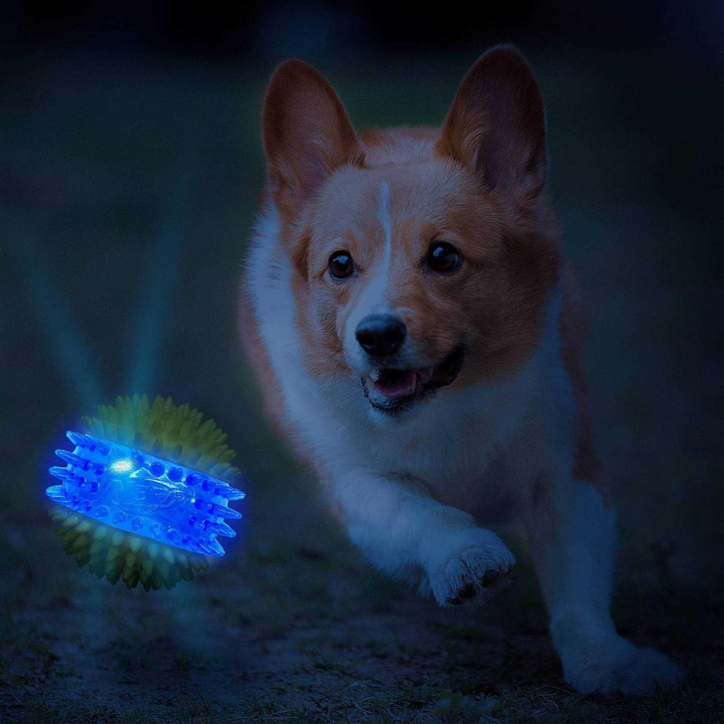 Translucent TPR 3-Part Spike LED & Squeak Ball Dog Toy V167