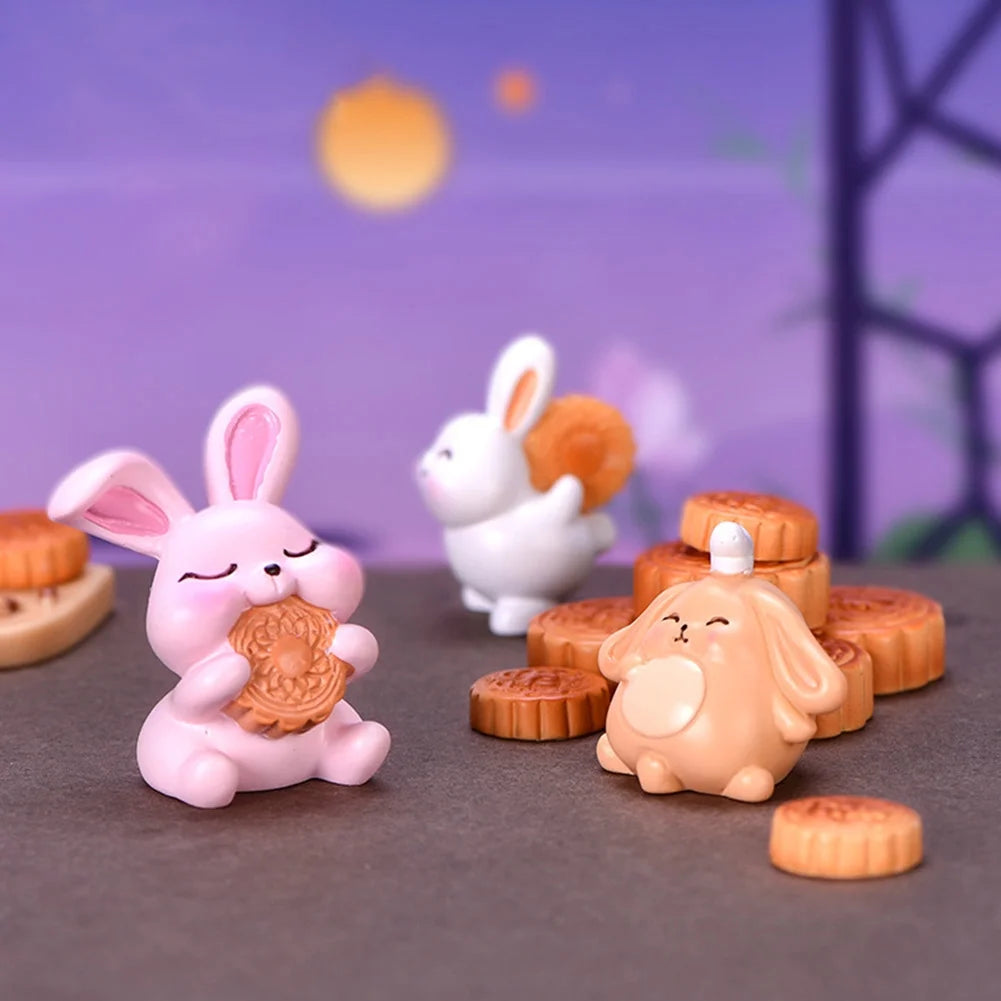 Resin Dollhouse Miniature Moon Cake Rabbit Ornaments W197696