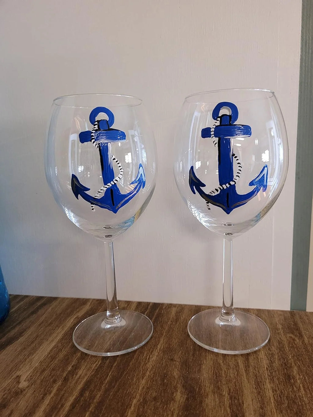 Hand Painted Set Of 2 Stemmed Wine Glasses C5617