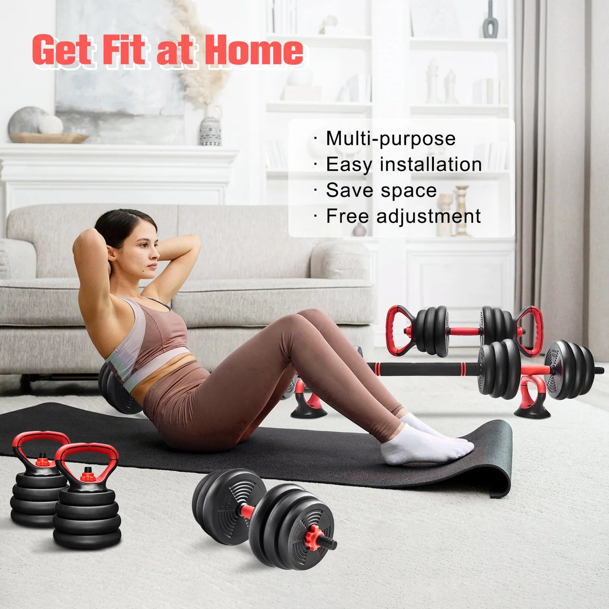 5-in-1 Adjustable Dumbbell Set 45lb Black U992702