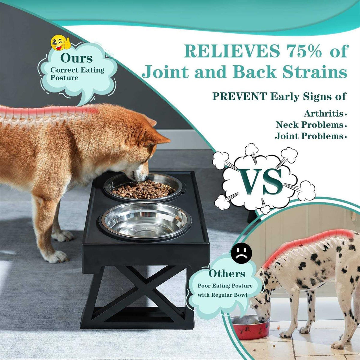 Adjustable Elevated Dog Bowl Stand with Slow Feeder Bowl E4975