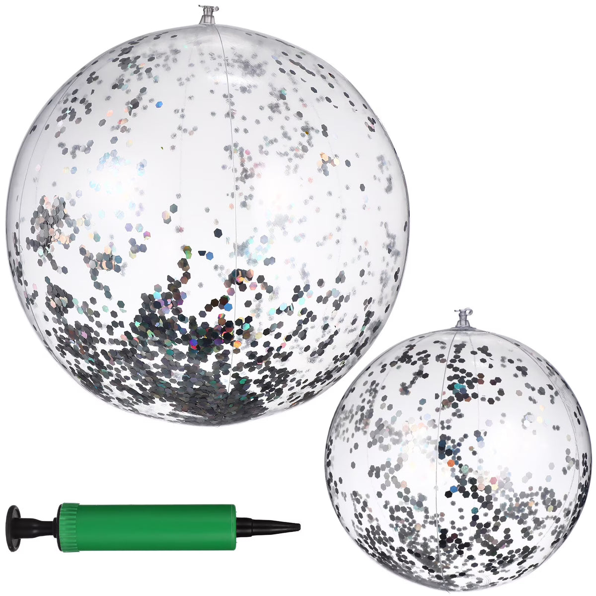 2 Pcs Glitter Confetti Inflatable Beach Balls with Air Pump T37888