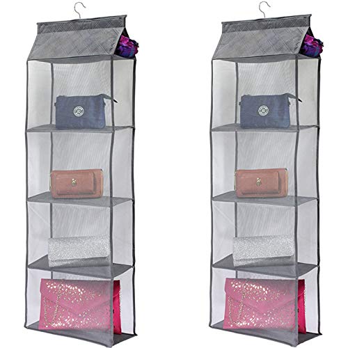 XL Size Hanging Handbag Purse Organizer, 2 Pack, 10 Shelves Total, Grey C3037