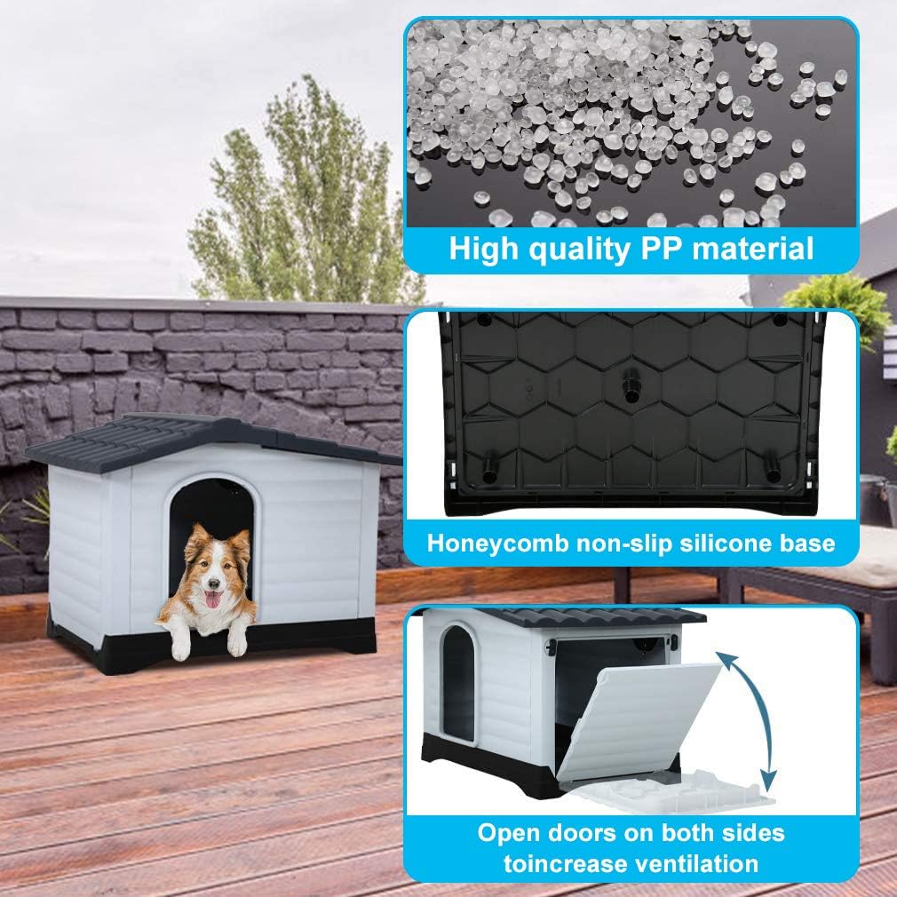 Large Water Resistant Plastic Dog House with Elevated Floor Q289