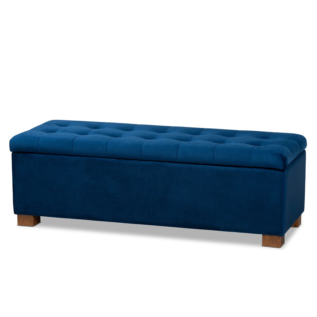 Navy Blue Velvet Storage Ottoman Bench L64998