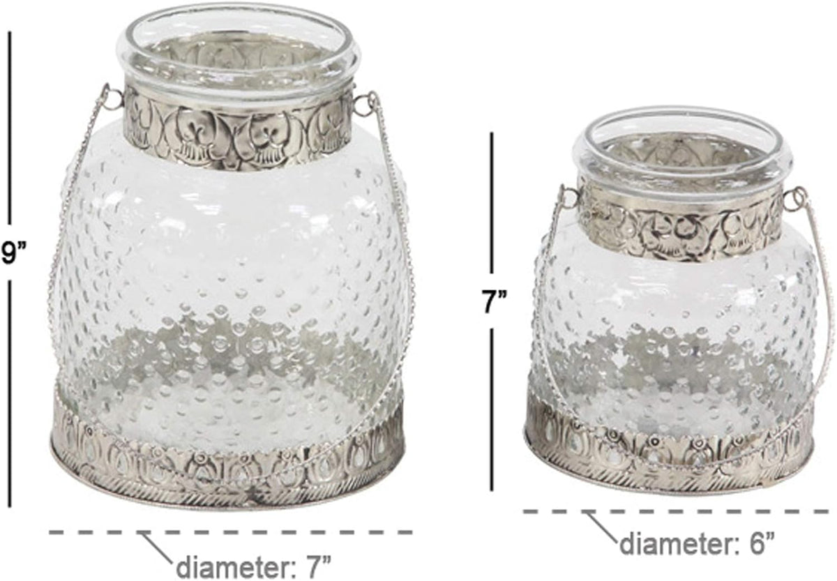 Glass Jar Candle Holders with Metal Handles, Clear, Silver, Pack of 2 M441571