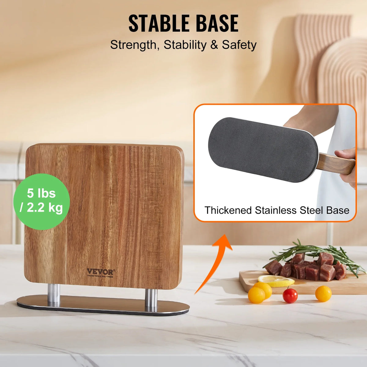 10 in Magnetic Acacia Wood Knife Block P30158