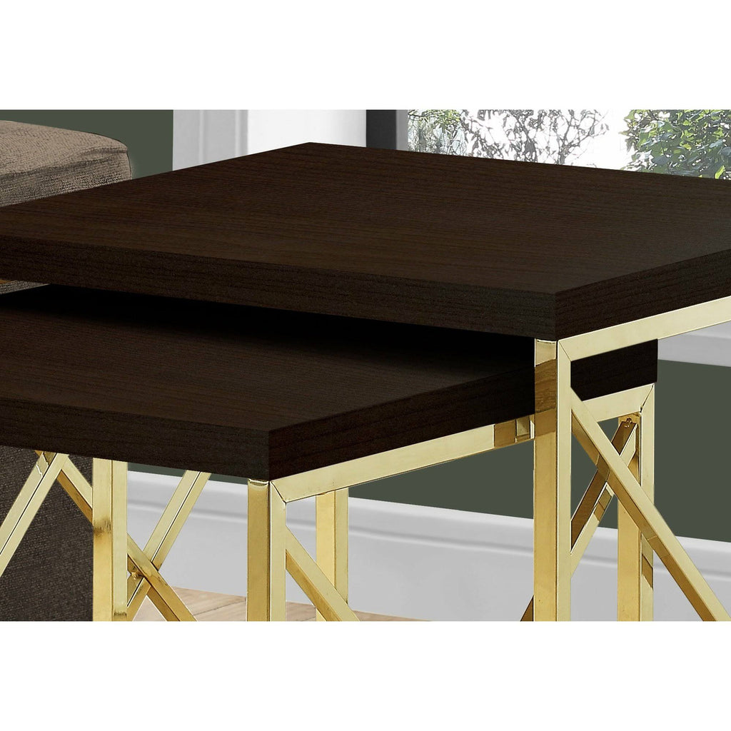 Cappuccino Gold Particle Board Metal 2pcs Nesting Table Set I334641