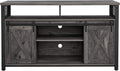 Rustic Brown and Black TV Cabinet with Sliding Barn Doors and Adjustable Storage Shelves E30312
