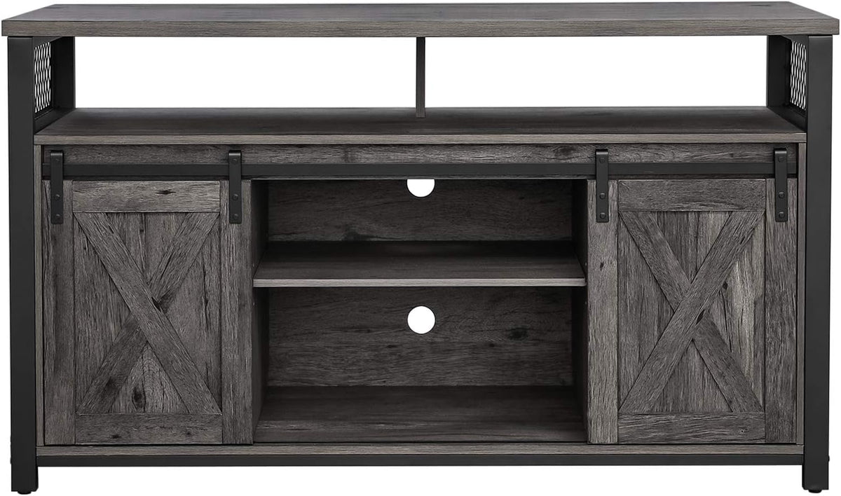 Rustic Brown and Black TV Cabinet with Sliding Barn Doors and Adjustable Storage Shelves E30312