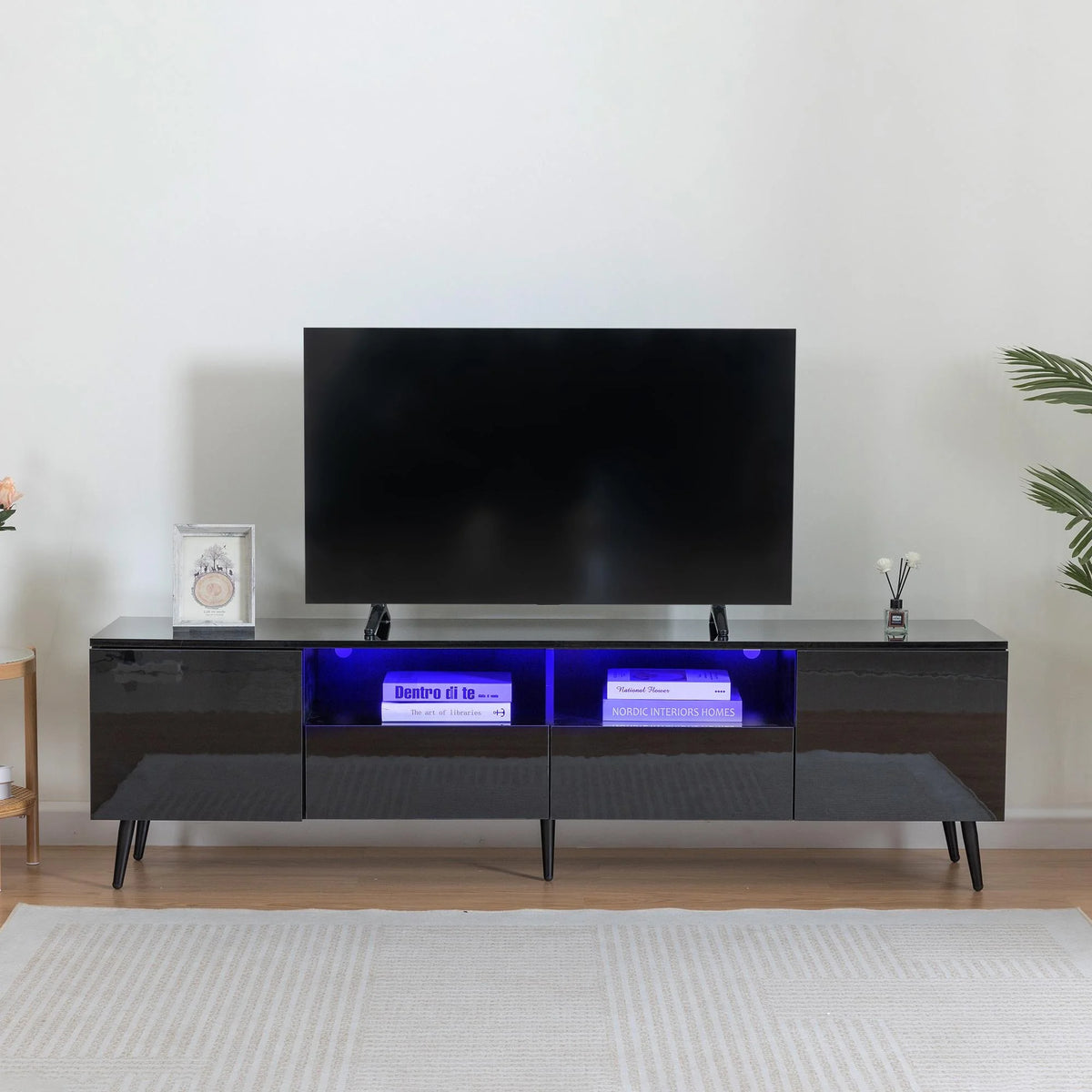 Black TV Stand with LED Lights and Storage Drawers H283