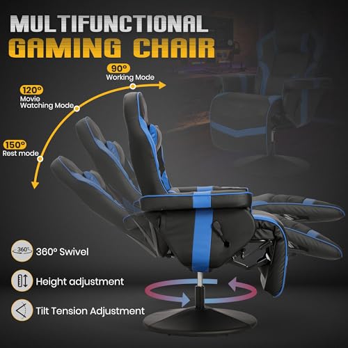 Grey Ergonomic PU Leather Gaming Recliner Chair with Footrest G1957